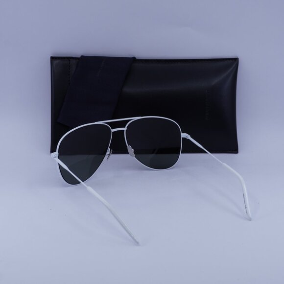 Saint Laurent CLASSIC11 038 Aviator Sunglasses - White/Grey - Picture 8 of 9